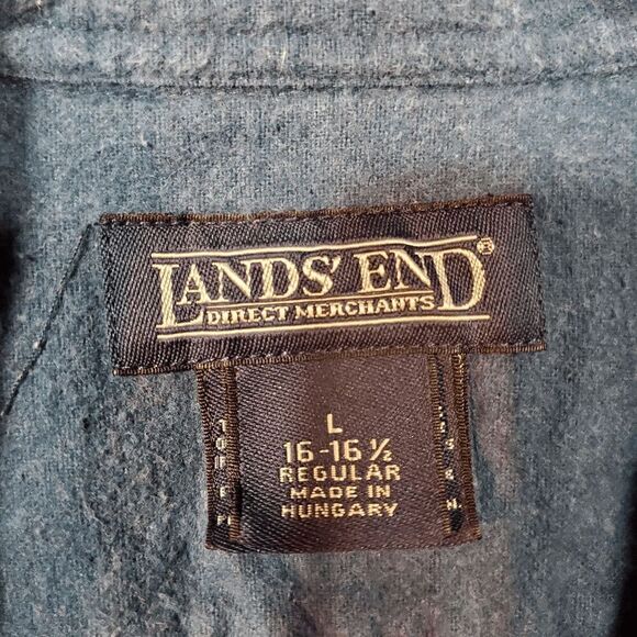 Lands' End Shirt Mens Large Blue Wool Regular Flap Chest Pockets Button Down - Picture 2 of 9